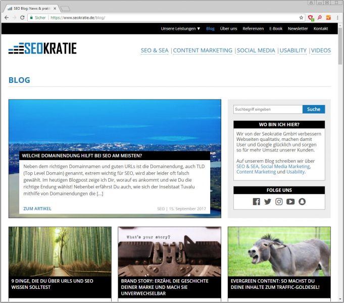 Screenshot des Seokratie-Blogs vom Oktober 2017.