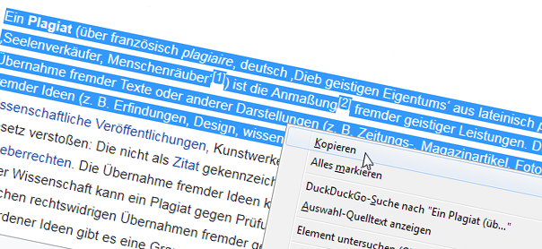 Symbolbild: Kopieren aus dem Wikipedia-Artikel über Plagiate.
